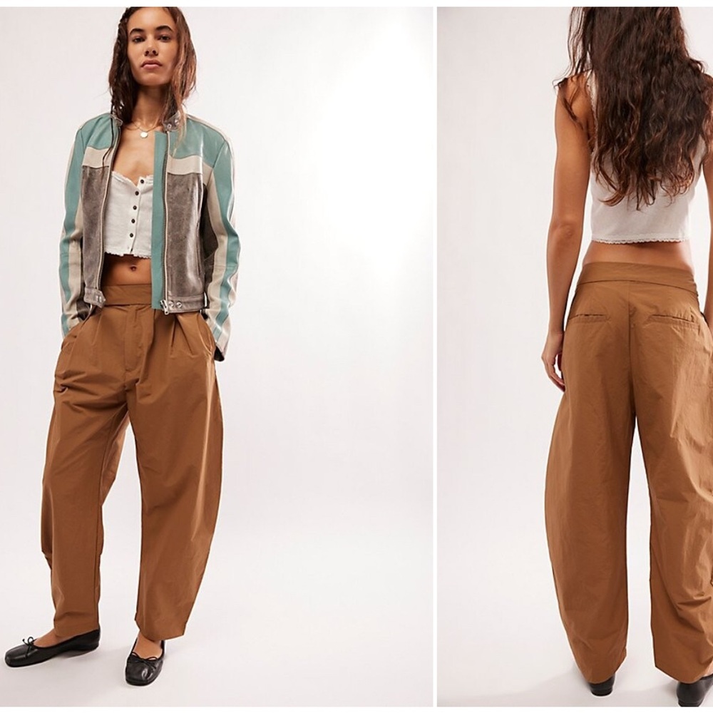Free People High-Rise Wide Leg Pants in Caramel Brown